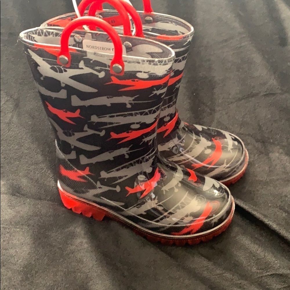 Nordstrom Kids' Red and Black airplane Rain Boots